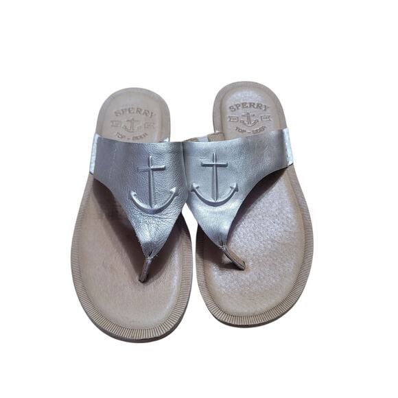 Sperry Top Sider Seaport Metallic Gold Leather Anchor Thong Sandals Womens 7.5 - Picture 3 of 8